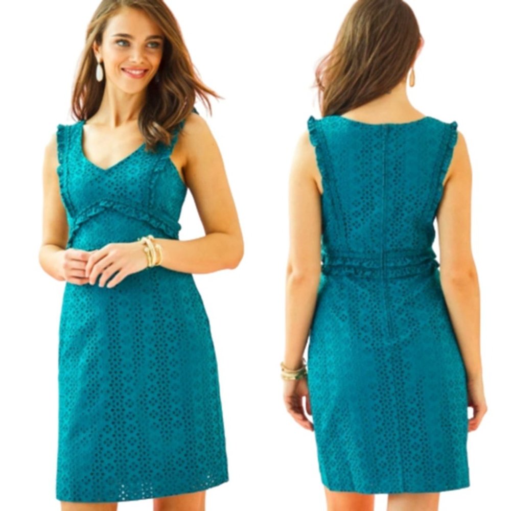 Lilly Pulitzer Kaylee Teal Eyelet Shift Dress